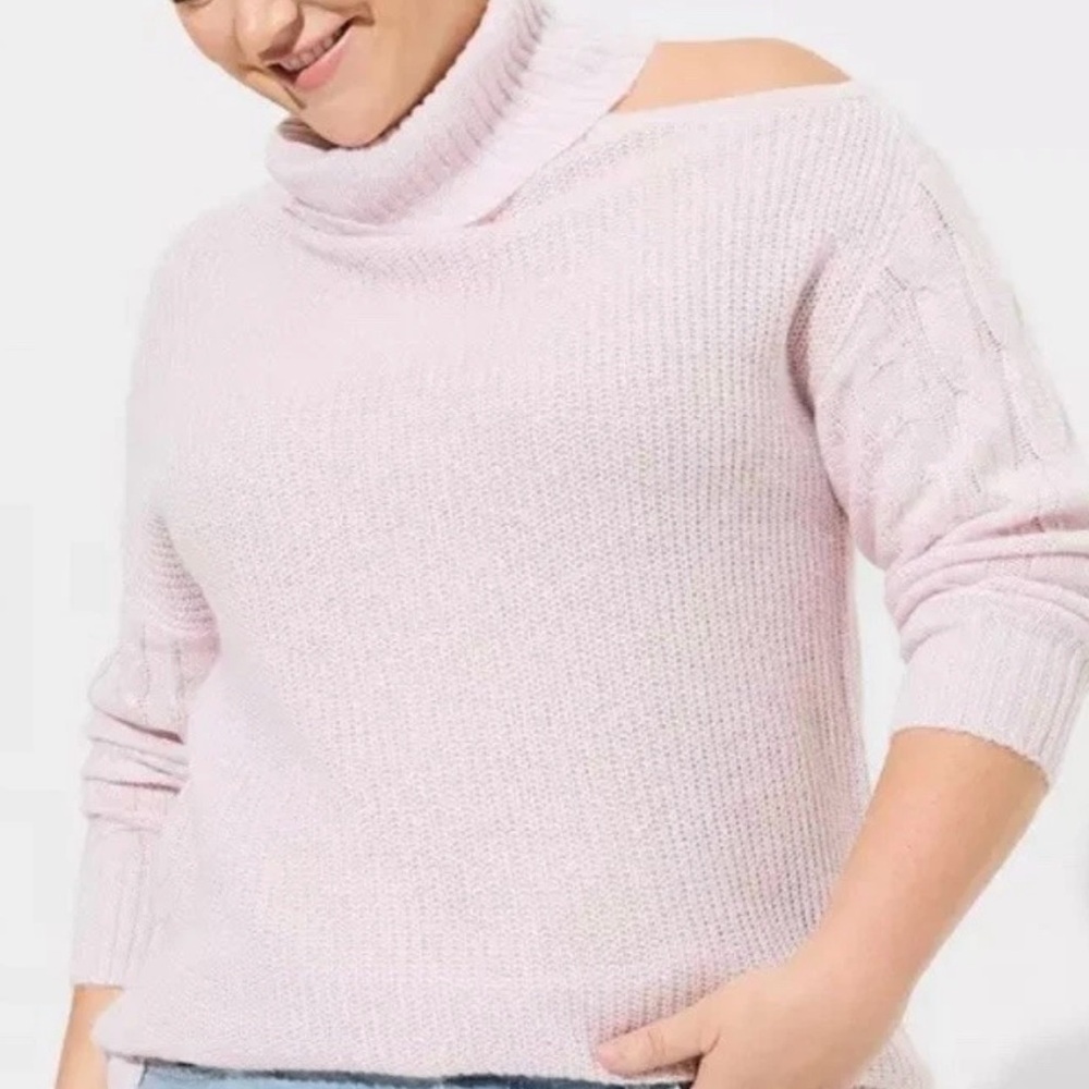 Torrid Light Pink Off-Shoulder Turtleneck Sweater